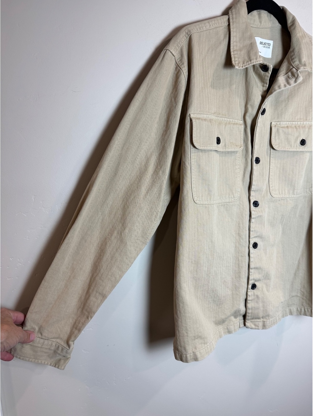 SELECT HOMME Beige Organic Cotton Herringbone Overshirt Shacket LARGE GORPCORE